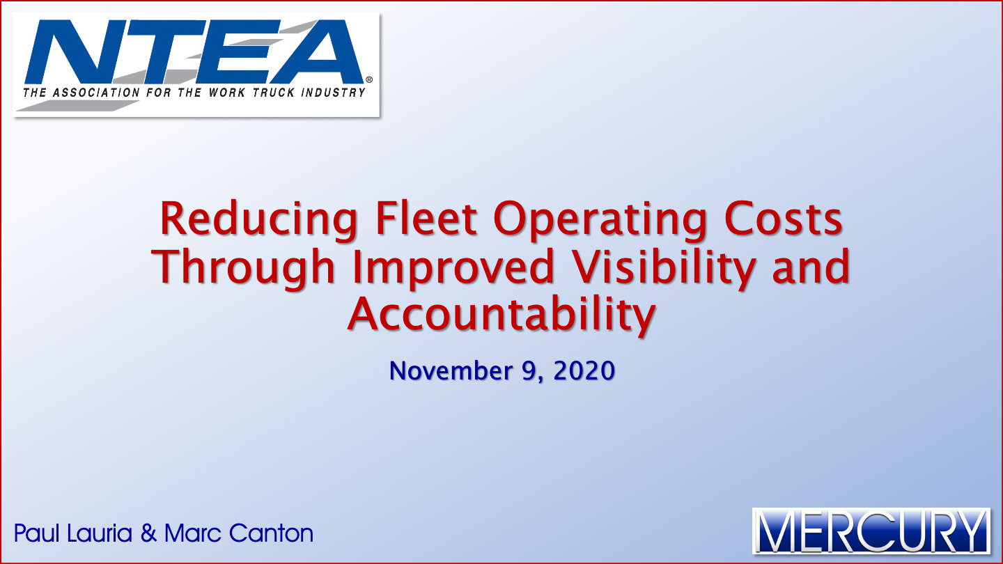 Fleet Operating Costs Reducing Fleet Operating Costs 001 Mercury Associates Inc